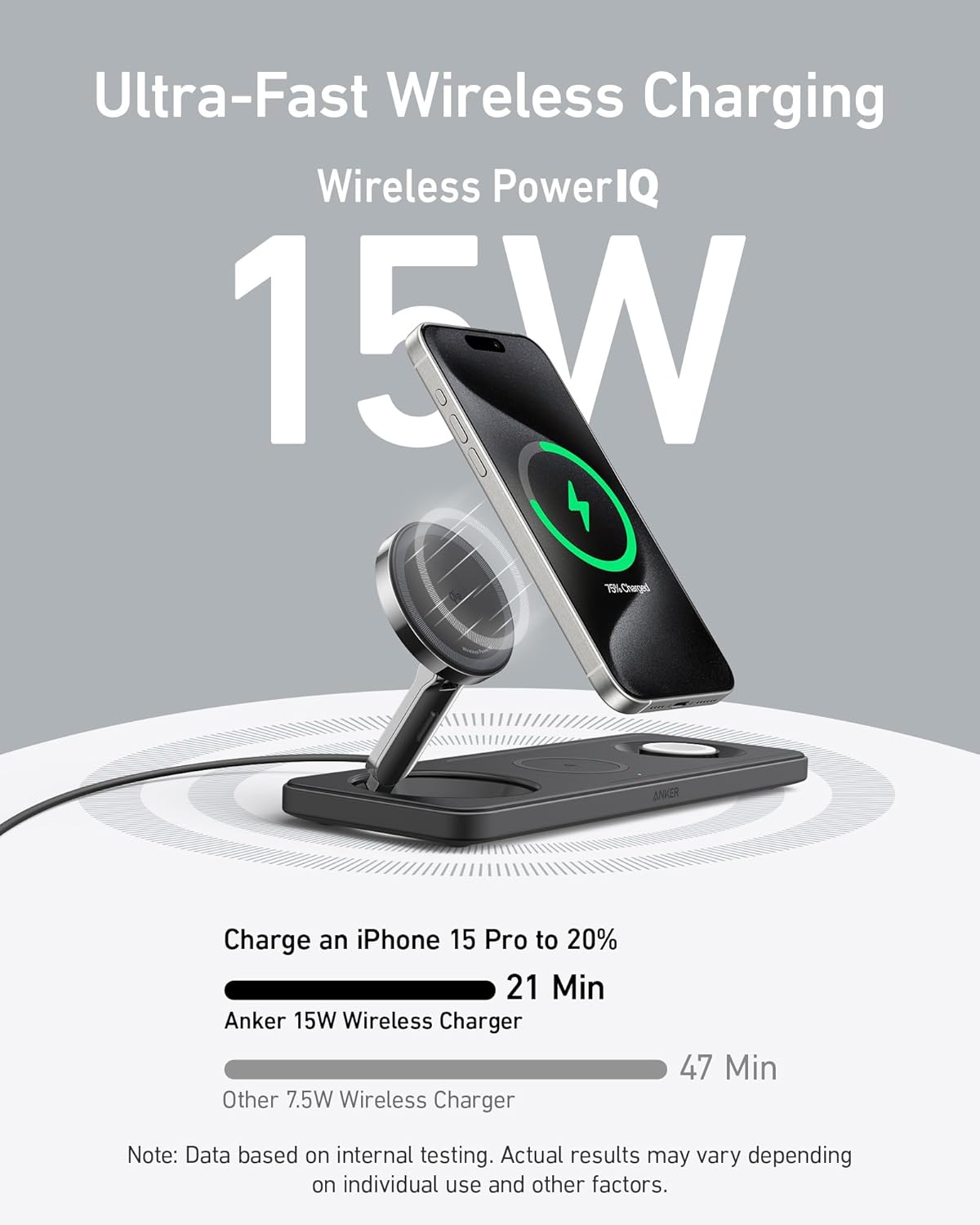 Anker MagGo 3 in 1 Wireless Charging Pad with Qi2 Black