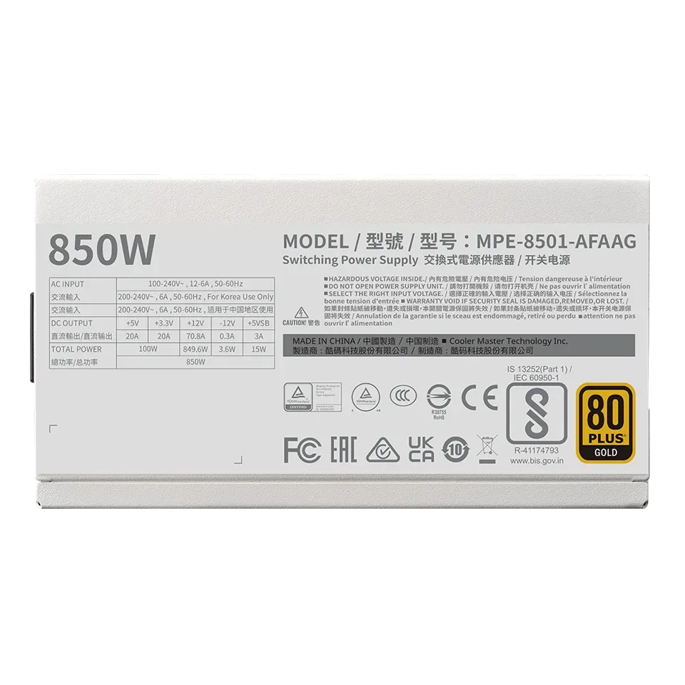Cooler Master Mwe 850 V2 Atx3.1 Wh A/Au Cord