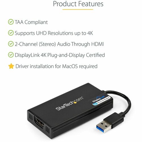 StarTech.com USB 3.0 to HDMI Adapter 4K 30Hz USB-A External Display Adapter for Windows, Mac & ChromeOS
