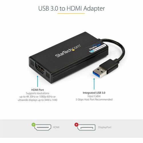 StarTech.com USB 3.0 to HDMI Adapter 4K 30Hz USB-A External Display Adapter for Windows, Mac & ChromeOS