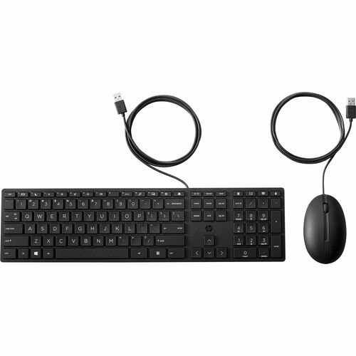HP 320MK USB Wired Keyboard and Mouse Combo Reduced-Size Low-Profile Quiet Keys Plug-and-Play for Windows 11/10 Black (9SR36UT)
