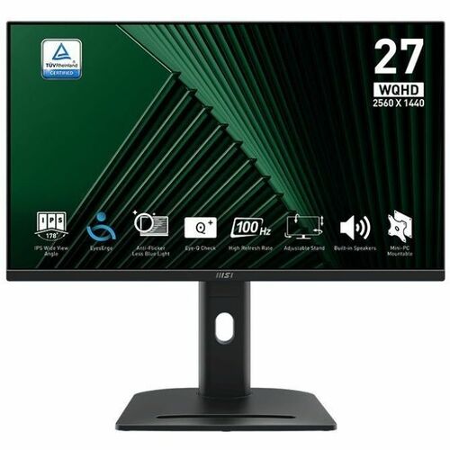 MSI Pro MP275QPG 27in QHD 100Hz IPS Business Monitor - 2560 x1440 - 2xHDMI- DisplayPort - Speakers - Height Adjustable - 100x100 VESA - Internal Power - 3Y Warranty