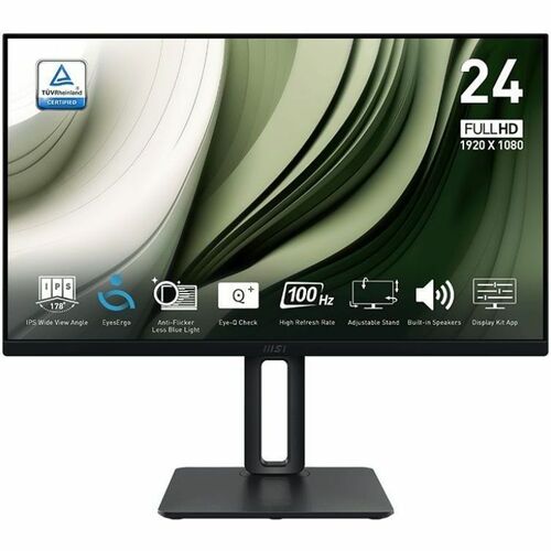 MSI Pro MP245PG 24in FHD 100Hz IPS Business Monitor - 1920x1080 - HDMI VGA DisplayPort - Speakers - Height Adjustable - 100x100 VESA - Internal Power - 4Y Warranty