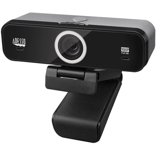ADESSO 1080P FULL HD Fixed Focus USB Webcam with Adjustable View Angle Built-in Dual Microphones Privacy Shutter Audio/Video Mode Privacy ON/OFF Switch & Tripod Mount