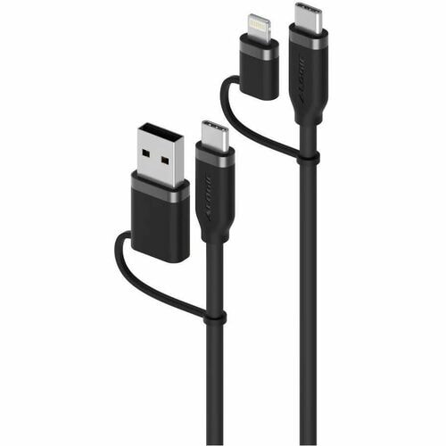 ALOGIC 4-in-1 100W Silicone Flexible Universal Charging Cable – 1.5m, USB-C, USB-A & Lightning, Black