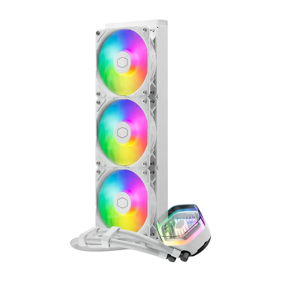 Cooler Master MasterLiquid Atmos 360mm AIO CPU Liquid Cooler – Triple ARGB Fans, High-Performance Radiator, White, 5-Year Warranty