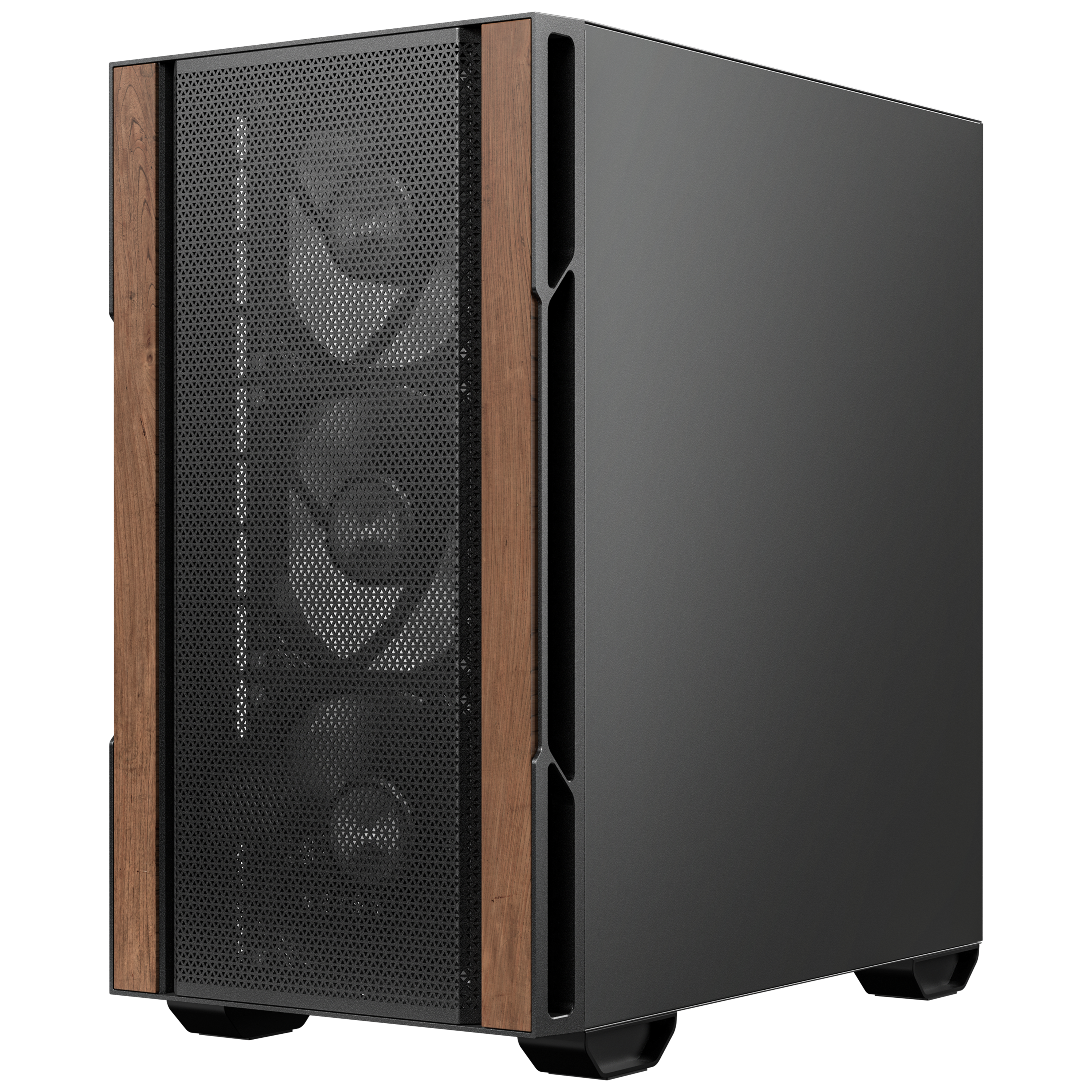 OKINOS Cypress 3 Genuine Walnut Wood MicroATX  with 4—120mm, USB-C, 3 Pin Non-PWM Case Fans Pre-Installed,Temper Glass Side Panel, Case