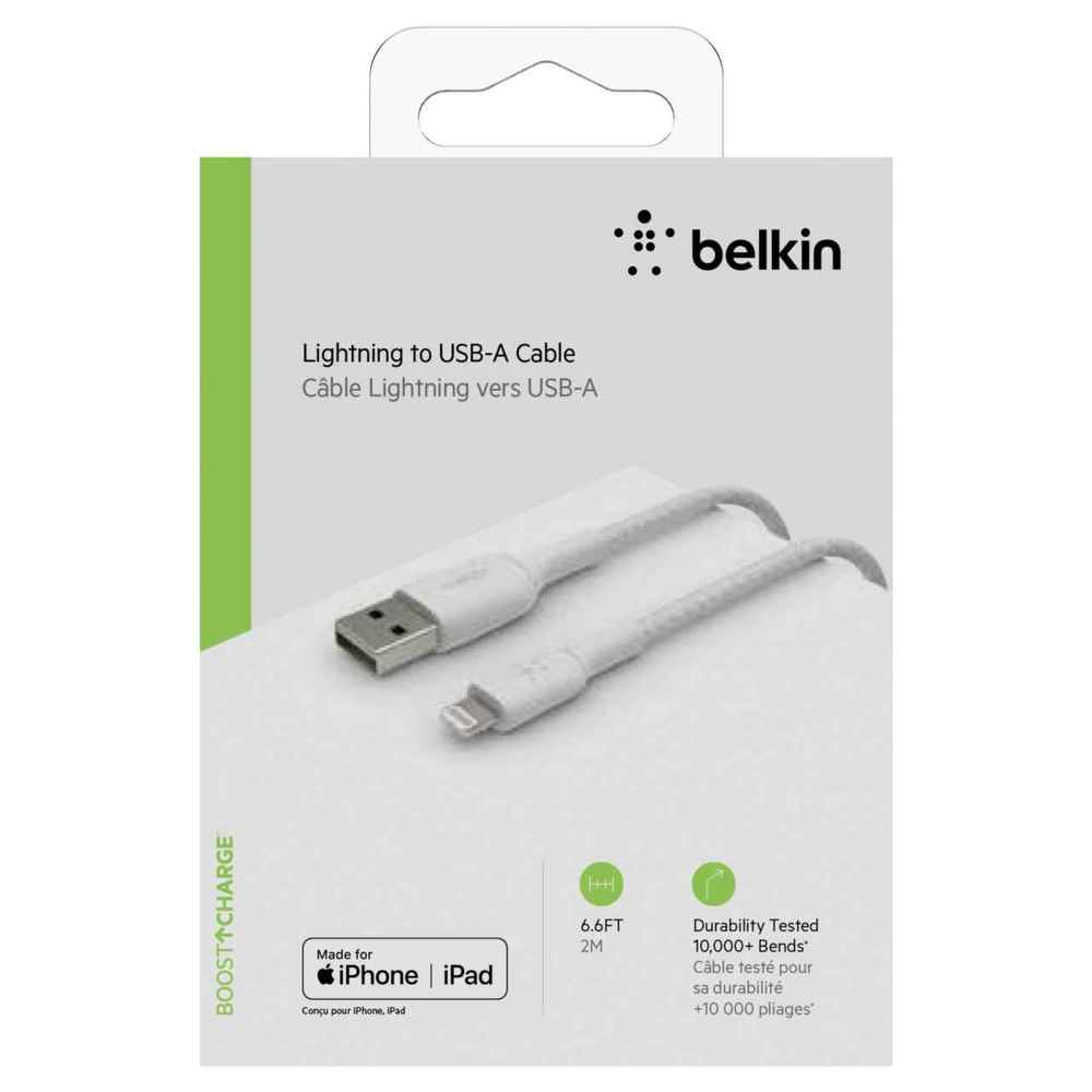 LIGHTNING TO USB-A BRAIDED CABLE 2M WHITE