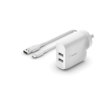 DUAL USB-A WALL CHARGER 24W + A TO C CBL
