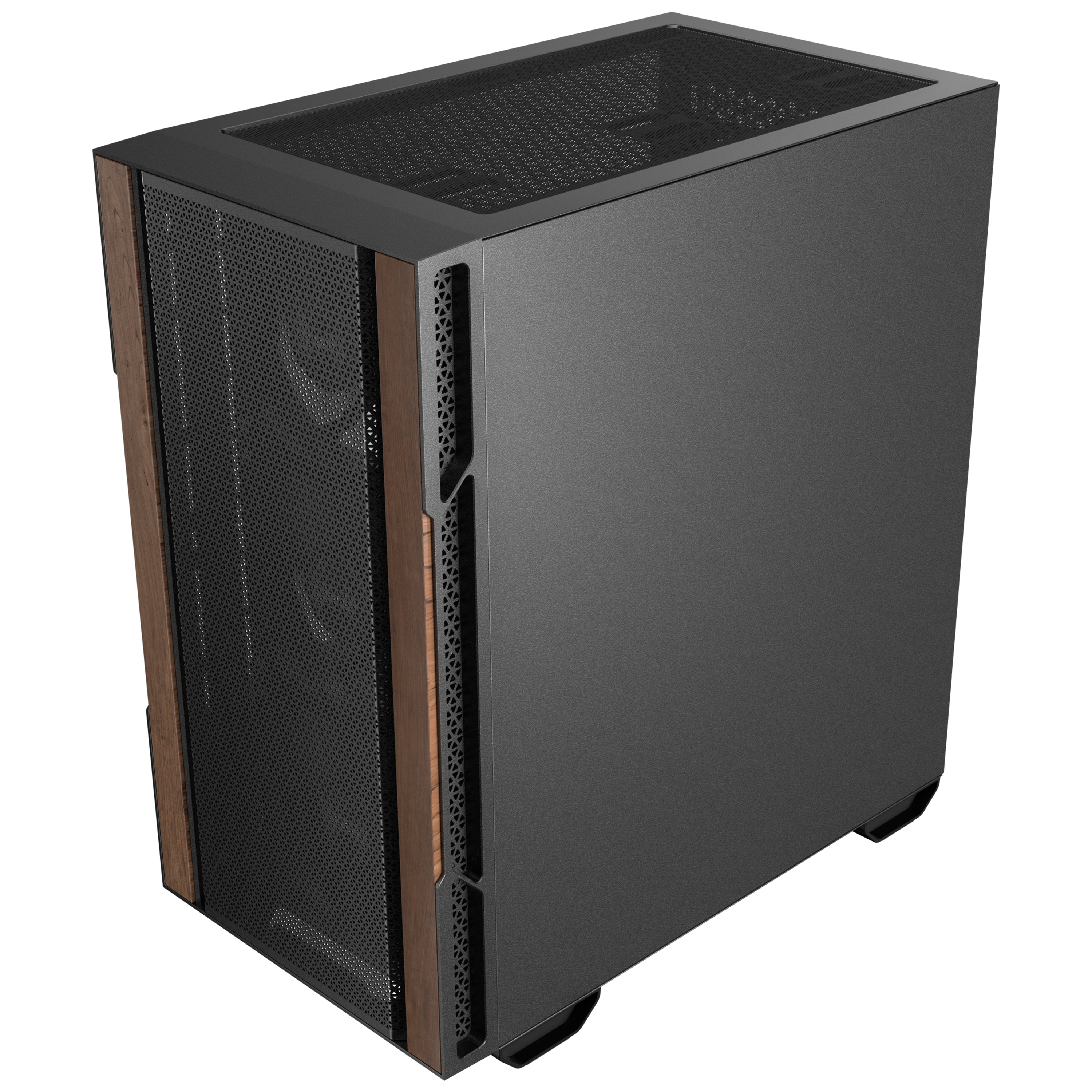 OKINOS Cypress 3 Genuine Walnut Wood MicroATX  with 4—120mm, USB-C, 3 Pin Non-PWM Case Fans Pre-Installed,Temper Glass Side Panel, Case