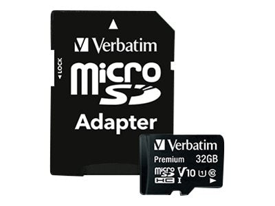 Verbatim Micro SDHC W/Adapter, 32GB, Black