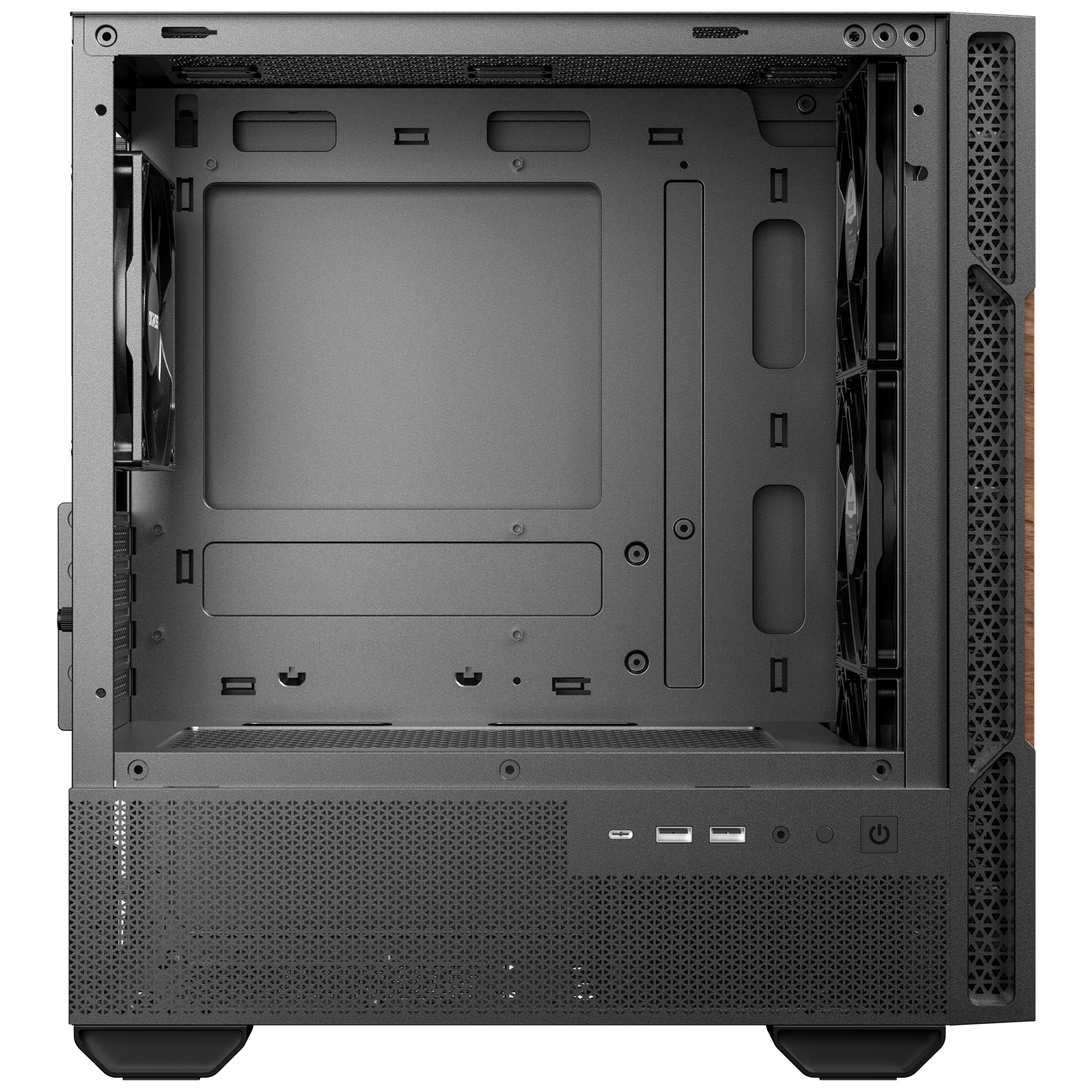 OKINOS Cypress 3 Genuine Walnut Wood MicroATX  with 4—120mm, USB-C, 3 Pin Non-PWM Case Fans Pre-Installed,Temper Glass Side Panel, Case