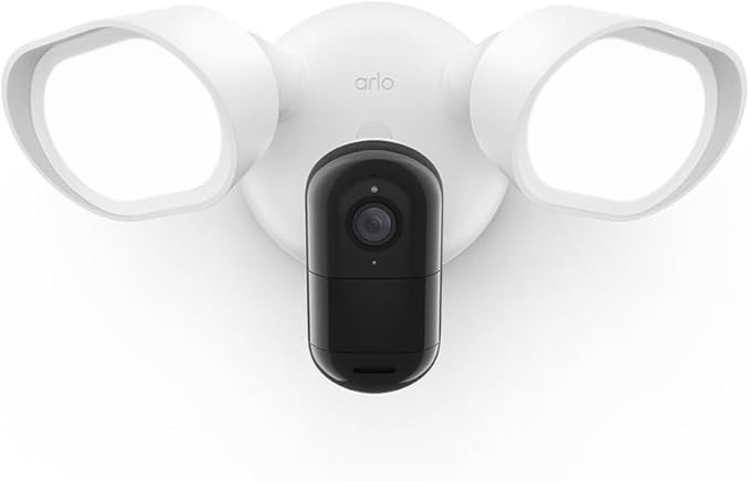 Arlo Wired Floodlight Camera | Home Security Camera with 2K Video and HDR | 2000 Lumens | Integrated Siren, Weather-Resistant, Colour Night Vision, 160º Field of View, 2-Way Audio, White (2025)