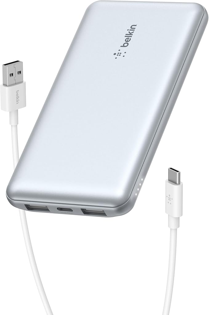 Belkin BoostCharge USB-C Portable Charger 10000mAh Power Bank, 1 USB-C Port and 2 USB-A Ports & Included USB-C to USB-A Cable for iPhone 16/15/14/13 Series, Samsung S24 & More - Blue