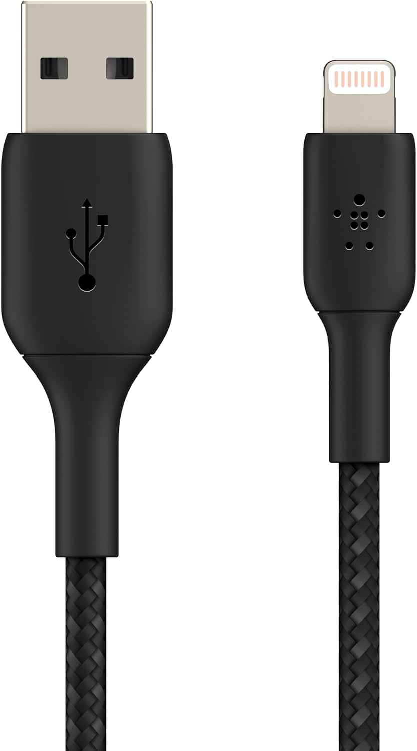 Belkin Braided Lightning Cable (Boost Charge Lightning USB Cable for iPhone, iPad, AirPods) MFi Certified iPhone Charging Cable, Braided Lightning Cable (15cm, Black)