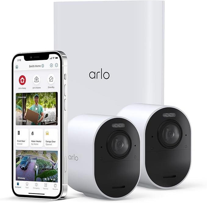 Arlo Technologies Ultra 2 Spotlight Camera 2 Camera Security System Wire-Free, 4K Video & HDR Colour Night Vision, 2-Way Audio, 6-Month Battery Life Works with Alexa, White, VMS5240 (VMS5240-200AUS)