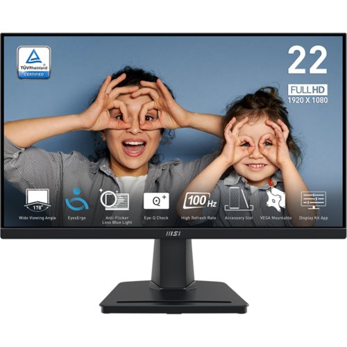 MSI 21.45″ FHD VA Monitor – 100Hz, 1ms, HDMI/VGA, Internal Power, 3-Year Warranty (Black)