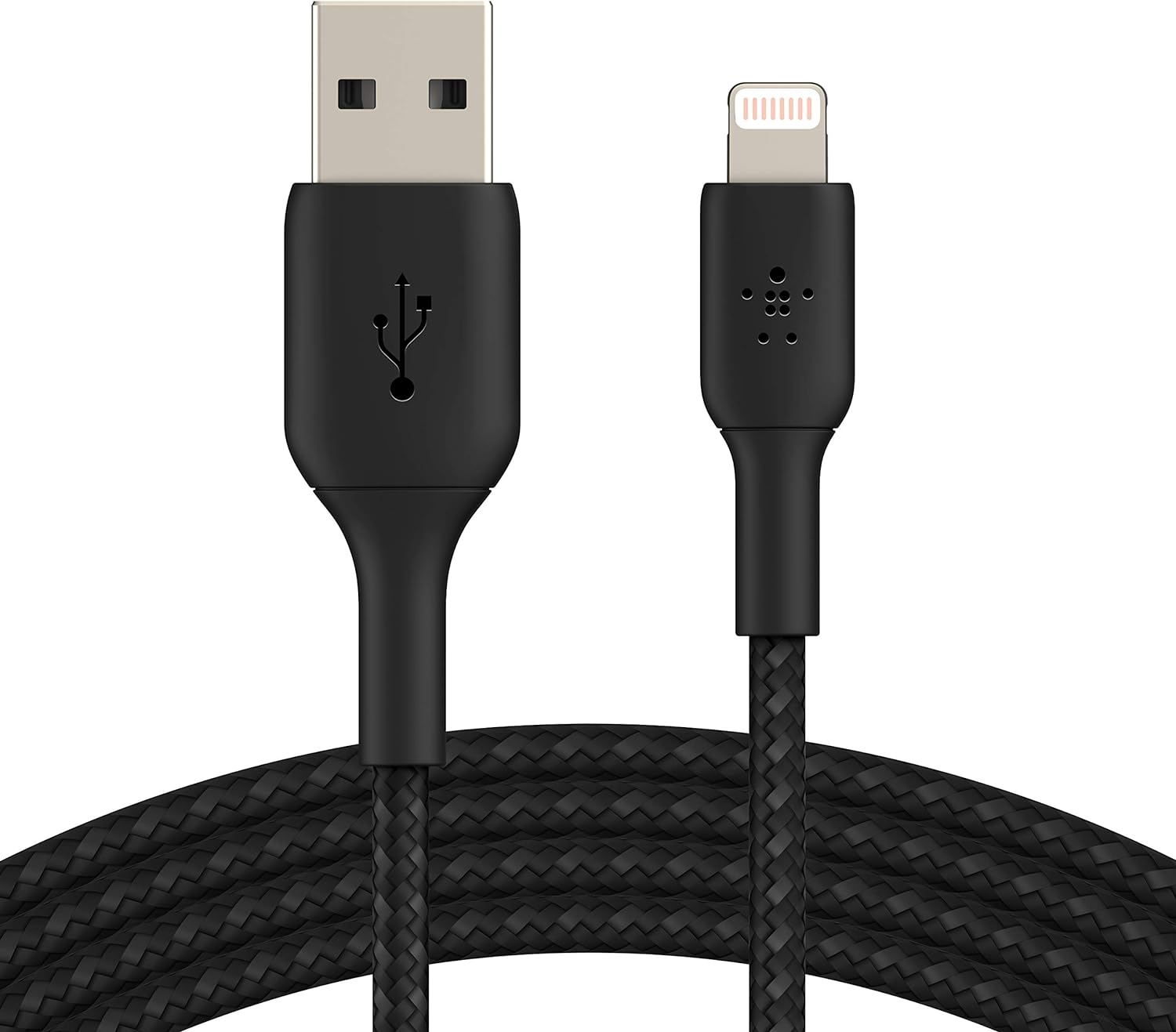 Belkin BoostCharge Braided Lightning Cable - 6.6ft/2M - MFi Certified Apple iPhone Charger USB to Lightning Cable 6ft - iPhone Cable - iPhone Charger Cable - Apple Charger - USB Phone Charger - Black
