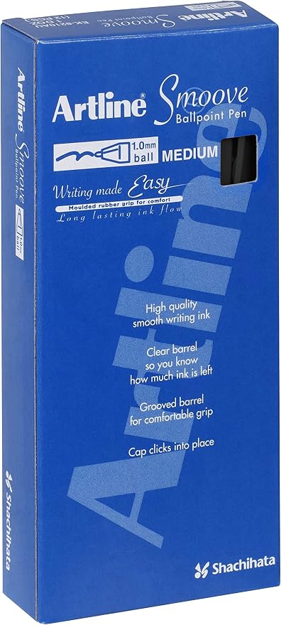Artline Smoove Ballpoint Pen Medium Black Bx12 (182101)