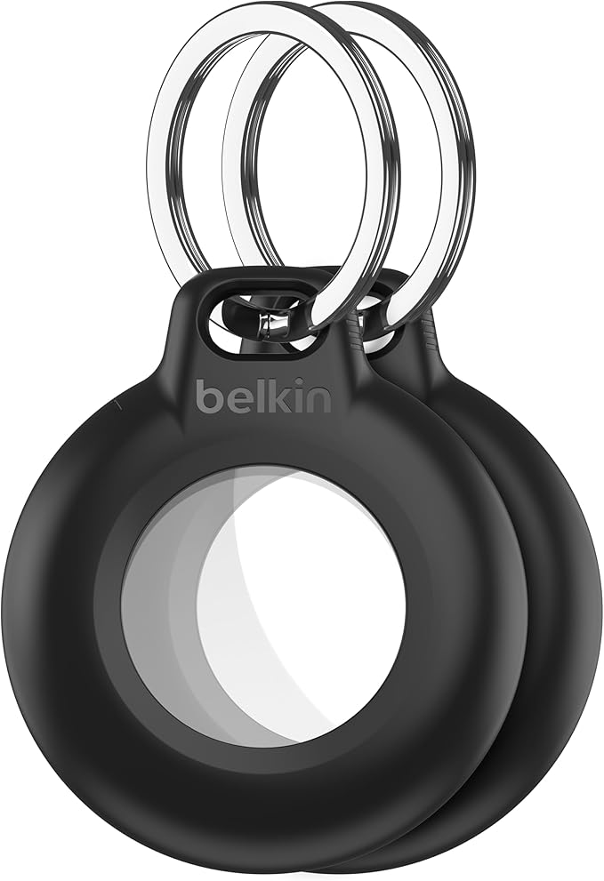 Belkin Waterproof Apple AirTag Secure Holder with Key Ring, Durable Scratch-Resistant Airtag Case, Protective Airtag Keychain Accessory for Keys, Pets, Luggage, Backpacks, and More - Black 2 Pack