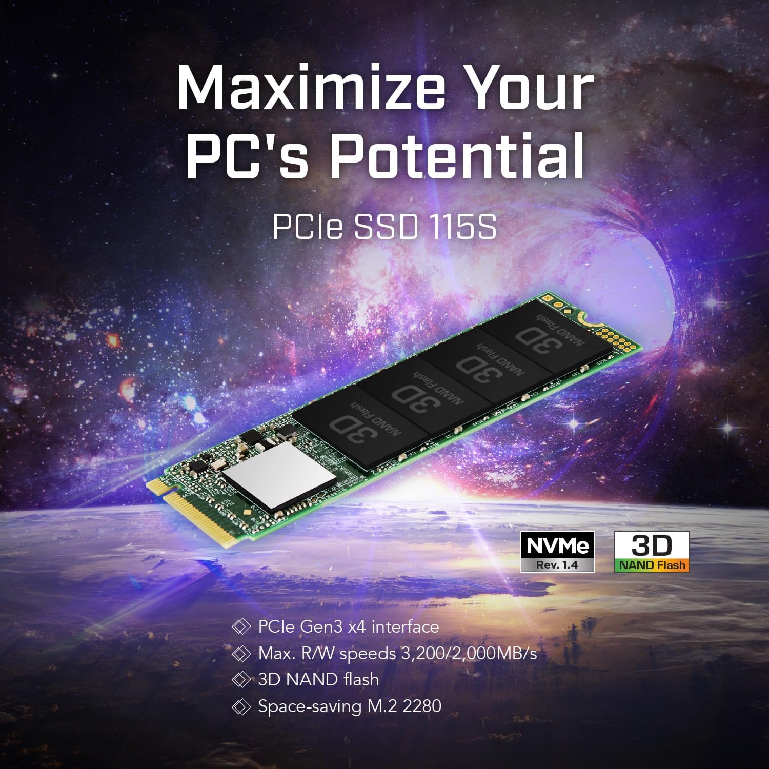 Transcend 250GB PCIe SSD 115S NVMe M.2 2280 PCIe Gen3 x4 SSD