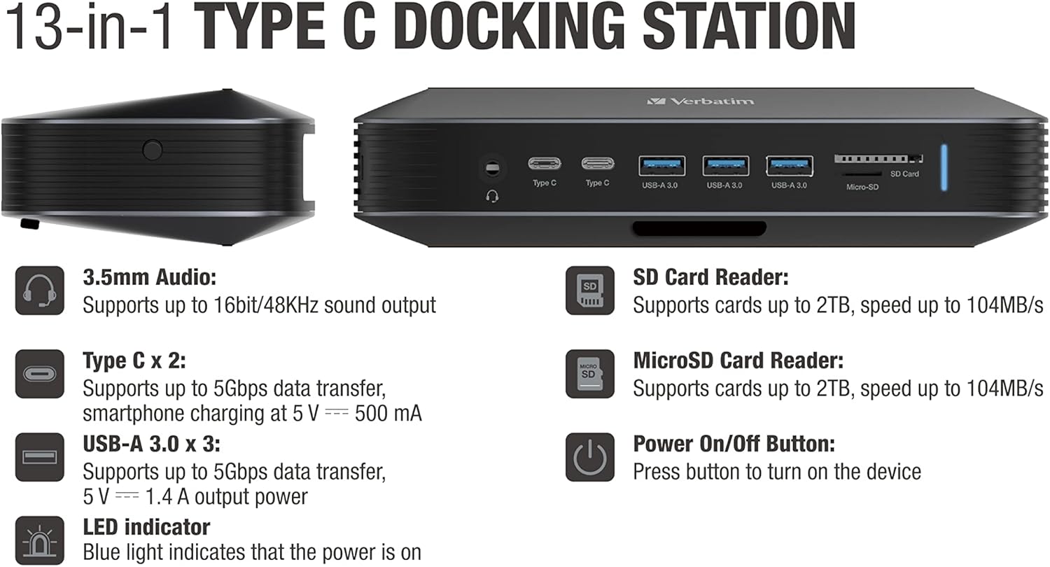 Verbtaim TYPE-C 13-IN-1 DOCK 100W ADAPTOR - GREY