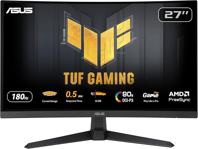 ASUS TUF Gaming VG27WQ3B Gaming Monitor – 27 inch QHD, Curved, 180Hz, ELMB, FreeSync, 0.5ms Response time, 90% DCI-P3, HDR, DisplayWidget Center