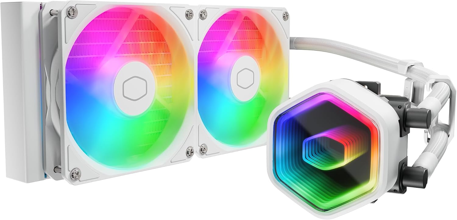 Cooler Master MasterLiquid Core NEX 240 White AIO Liquid CPU Cooler – 240mm Radiator, Dual-Chamber X6M Pump, 2×120mm ARGB Fans