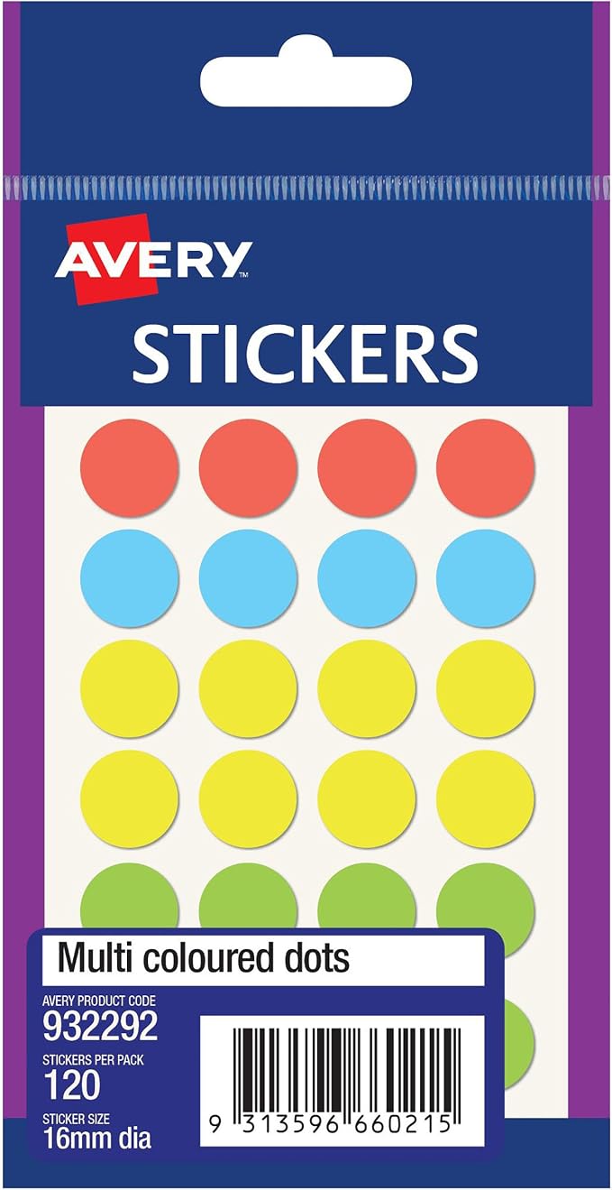 Avery Multi Dots 16mm Pk120 (932292)