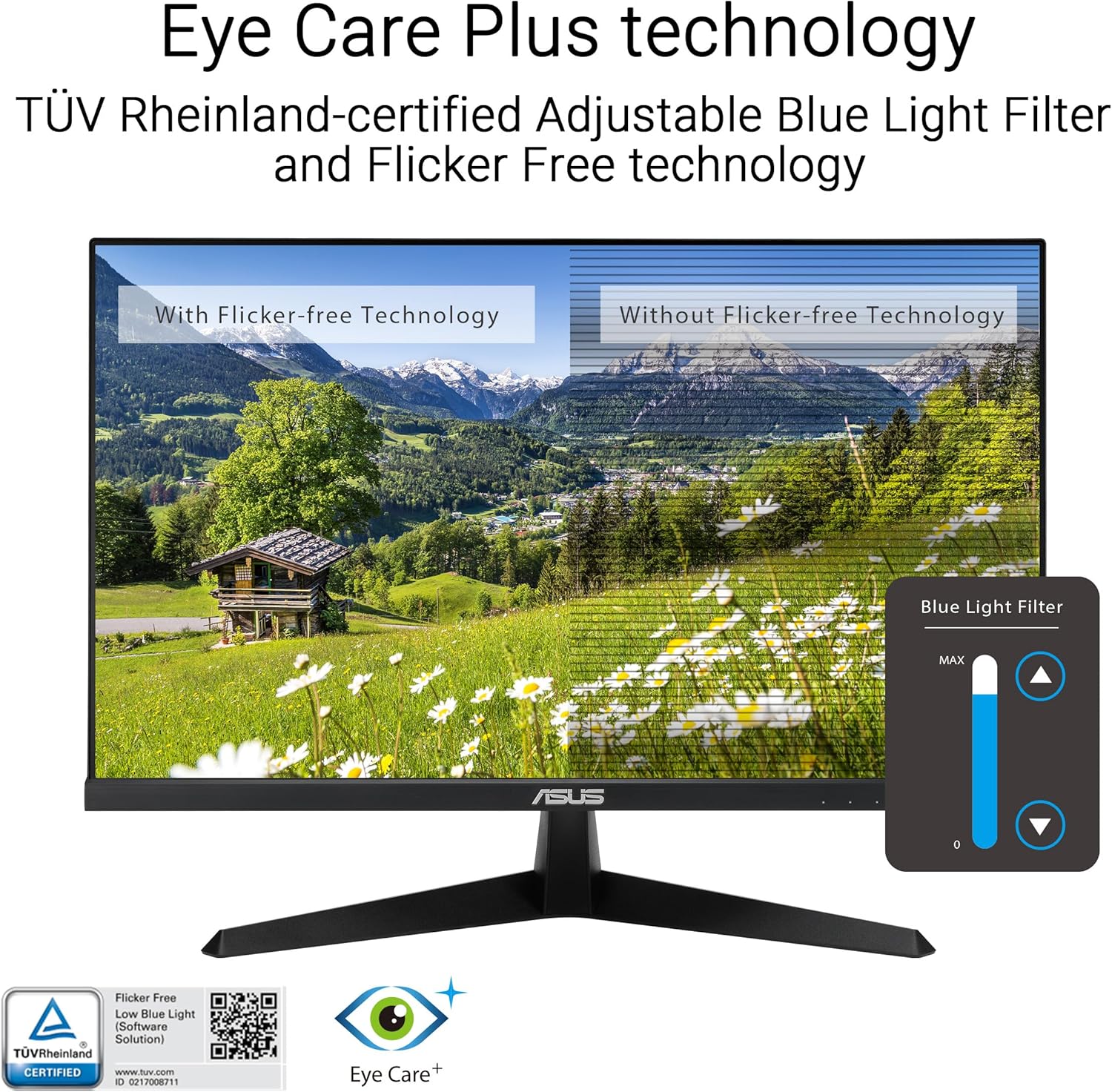 ASUS VY249HGR Eye Care Gaming Monitor – 24-Inch (23.8-Inch viewable), IPS, Full HD, Frameless, 120Hz, Adaptive-Sync, 1ms MPRT, HDMI, Low Blue Light, Flicker Free, Wall Mountable