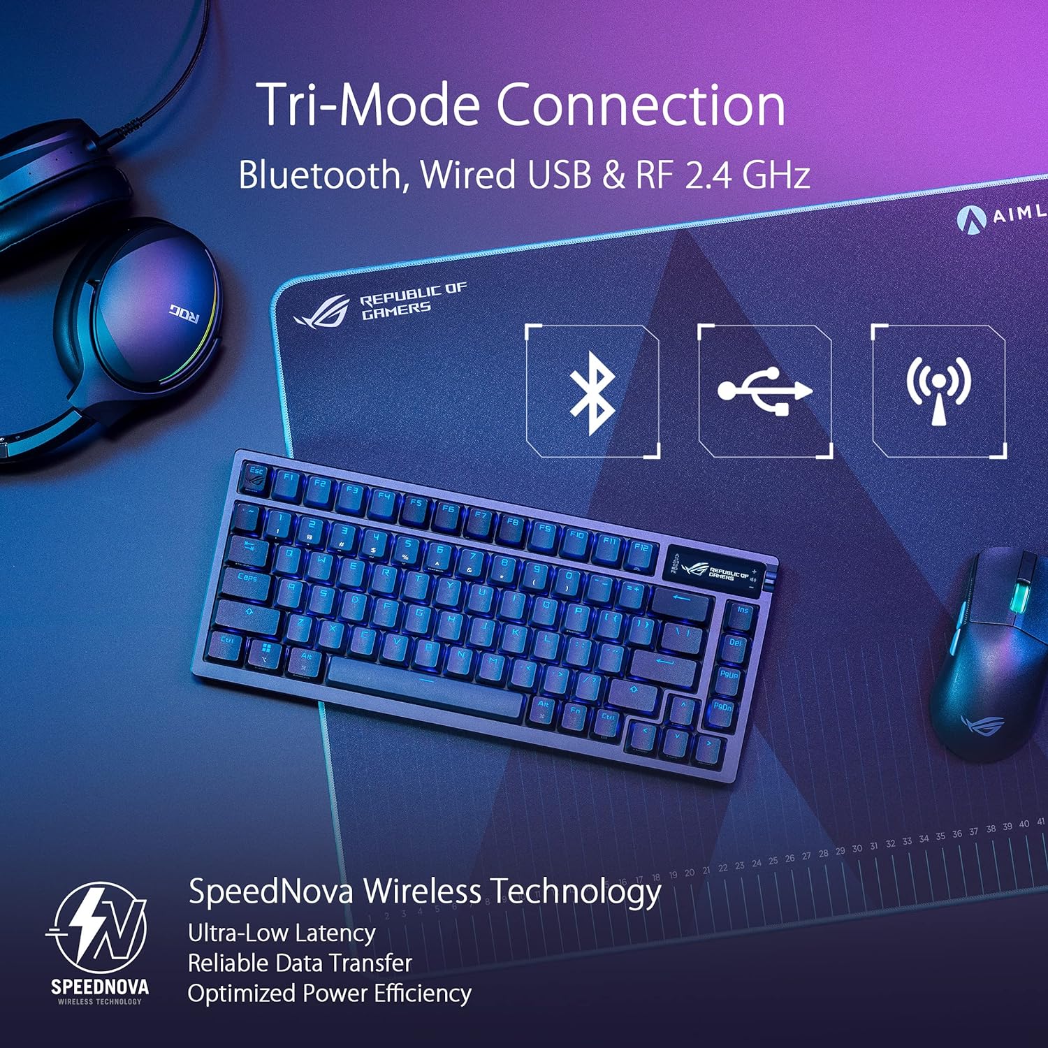 ASUS ROG Azoth 75% Wireless Gaming Keyboard - NX Snow Switch, OLED Display, Tri-Mode Connection, PBT Keycaps, Quiet Mechanical Keyboard (US)