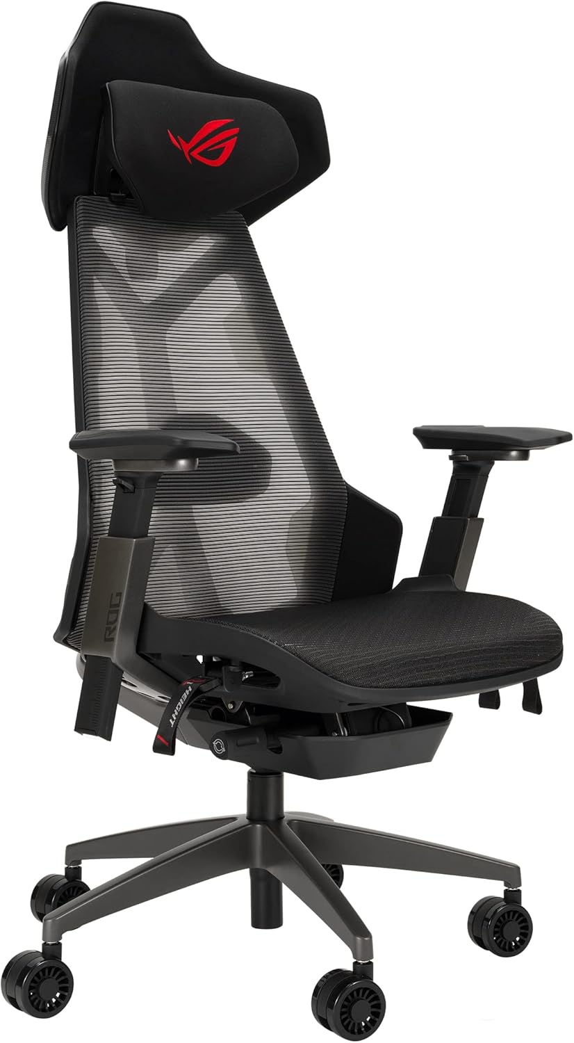 ASUS ROG Destrier Ergonomic Gaming Chair, 2-Way Headrest 40°, 2-Way Lumbar, 2-Way Armrest 360°, Adjustable Seat Depth and Height, Recline 4 Lock Angles, Mobile Gaming Mode, Supports up to 150kg, mesh