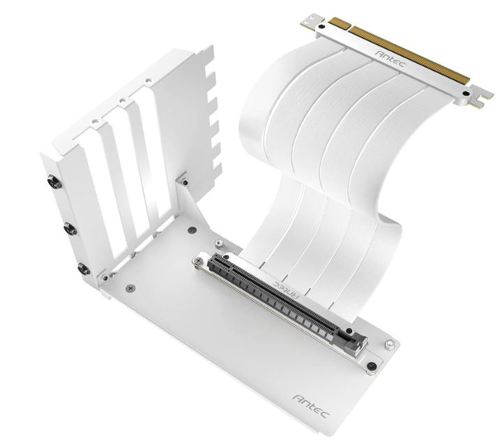 Antec PCIe 4.0 Riser Cable 200mm White with Gold-Plated Shielded PCB, 90°/180° Flexible Design