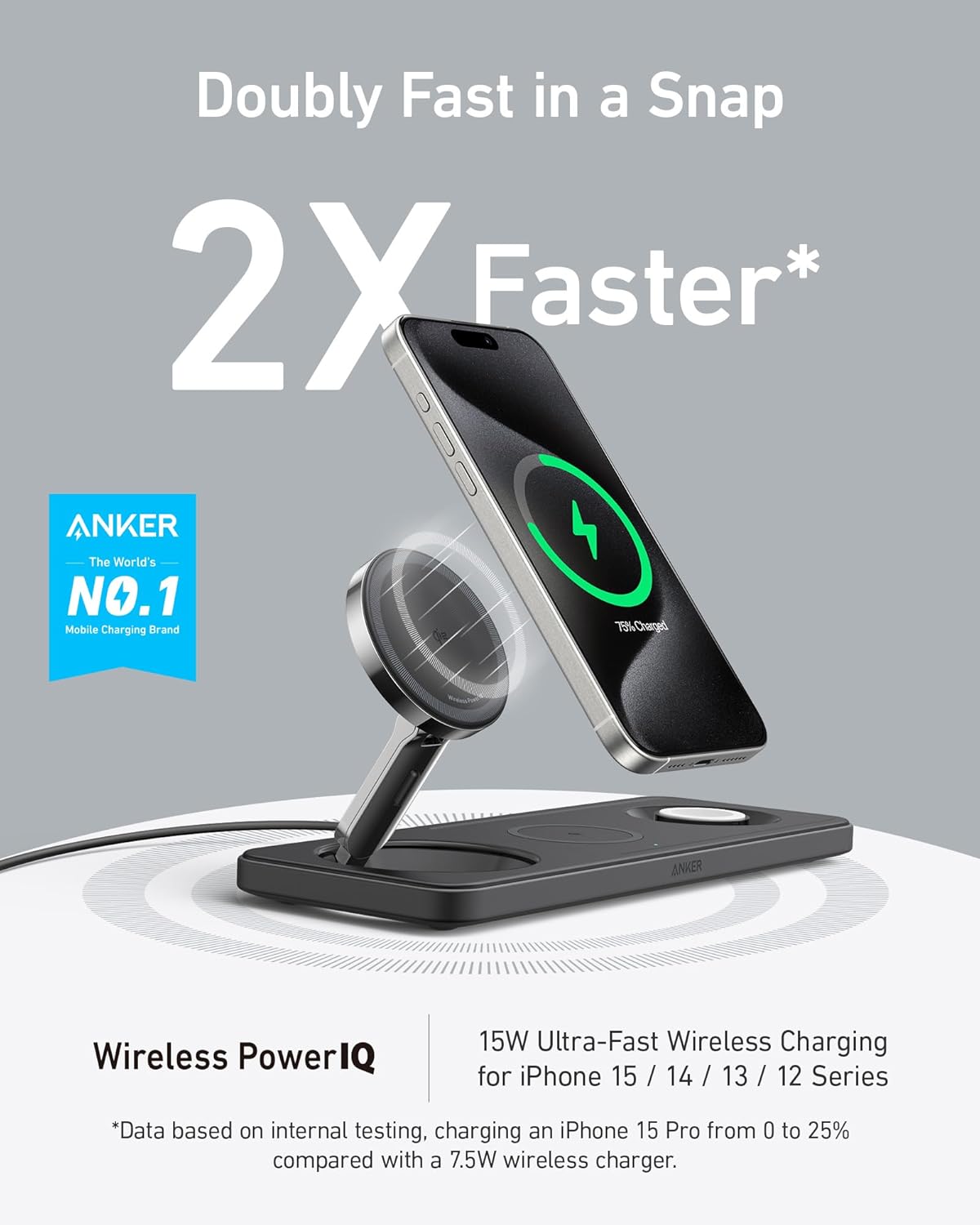 Anker MagGo 3 in 1 Wireless Charging Pad with Qi2 Black