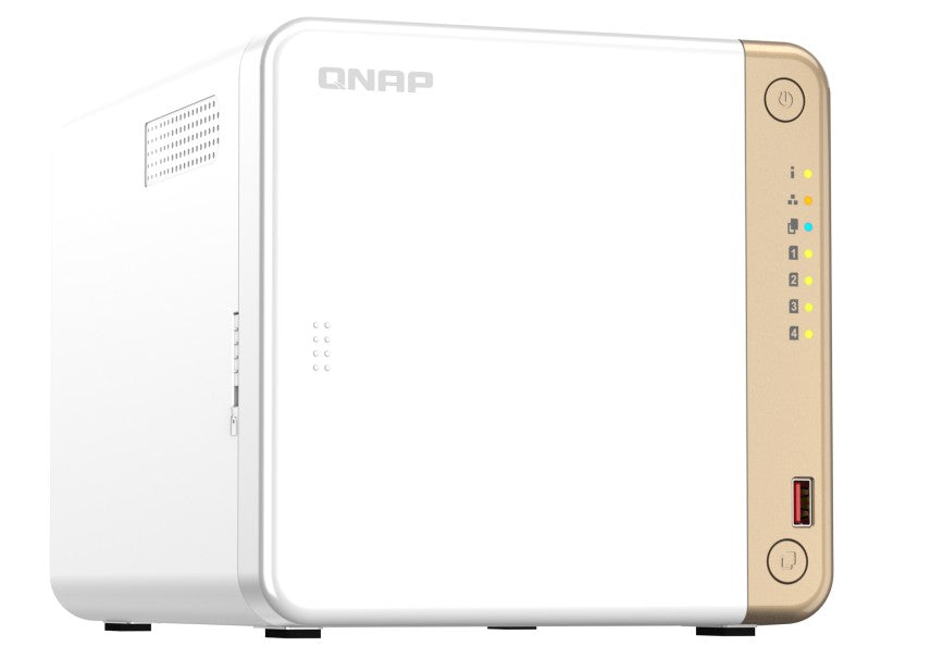 QNAP TS-462-4G 4-Bay desktop NAS, Intel Celeron N4505 dual-core, 4 GB DDR4 onboard not expandable, 4 x 3.5'/2.5' SATA 6Gb/s drive bays, 2 x M.2 2280