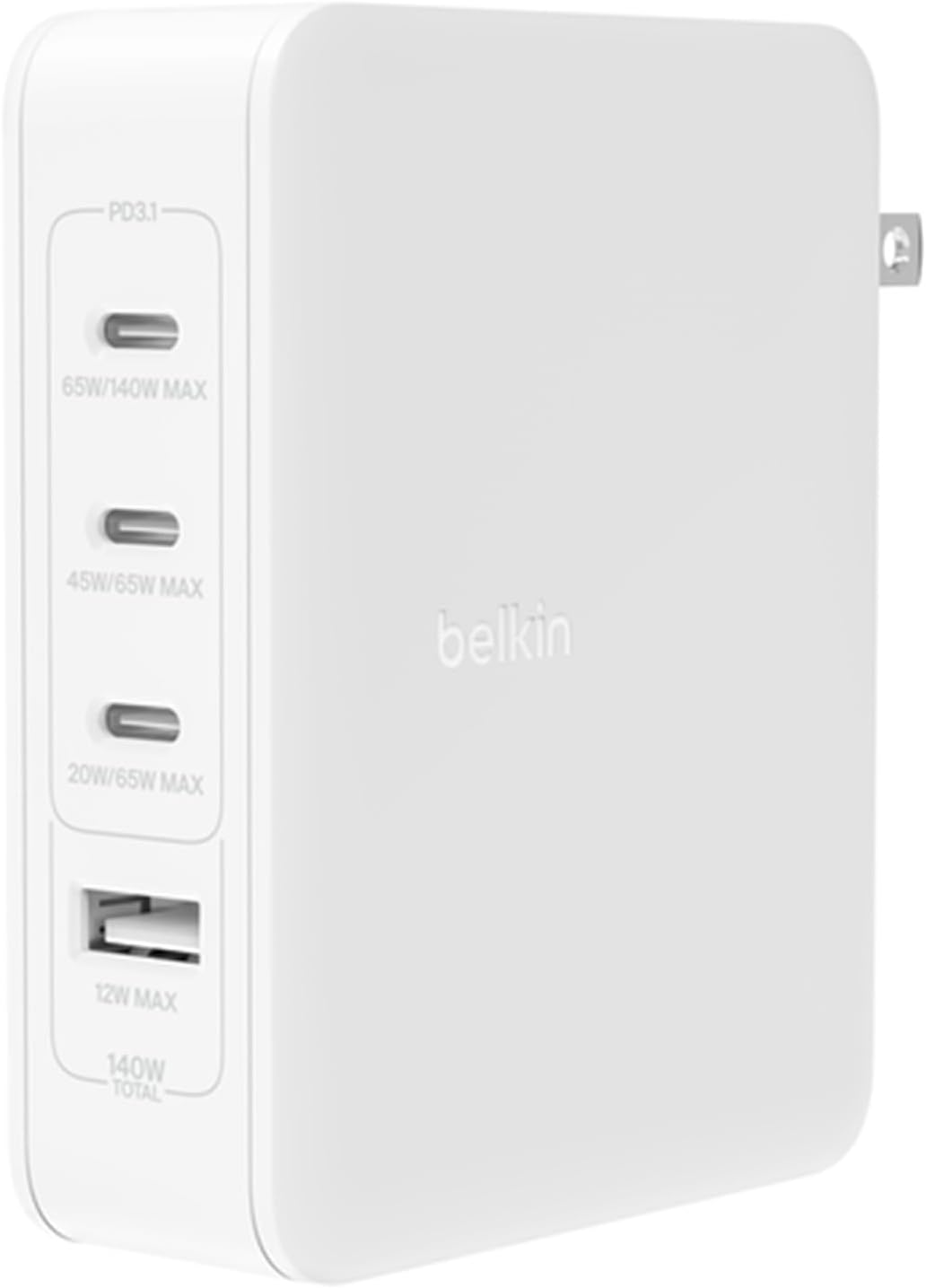 Belkin 140W -Port GaN Wall Charger, Multi-Port Charger Block,3 USB-C ports and 1 USB-A port