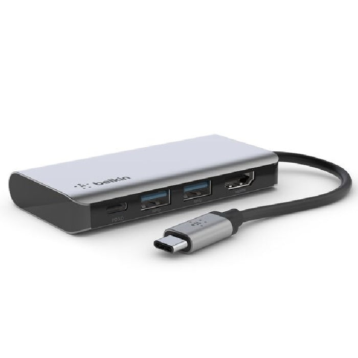 Belkin Connect USB-C 4-in-1 Multiport Adapter - Space Grey (AVC006btSGY) - 100W, 5 Gbps, 1x USB-C Port, 2x USB-A Ports, 1x HDMI Port, 2 Years Warranty