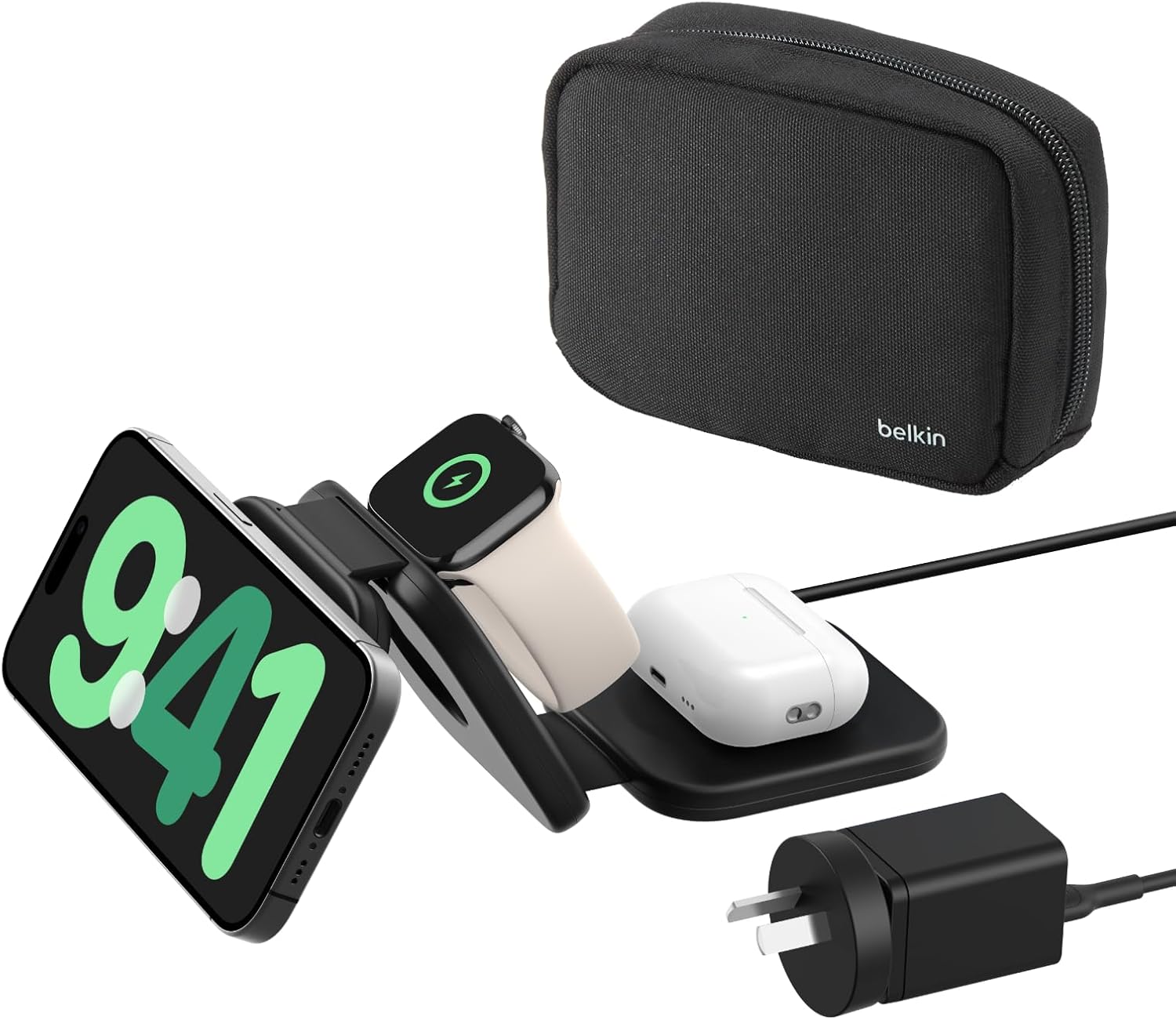 Belkin MagSafe Charger Compatible 3-in-1 Magnetic Charging Travel Pad 15W - BoostCharge Pro Foldable Qi2-Certified Wireless Charger, MagSafe-Compatible Charger for iPhone 15, Apple Watch 9, AirPods