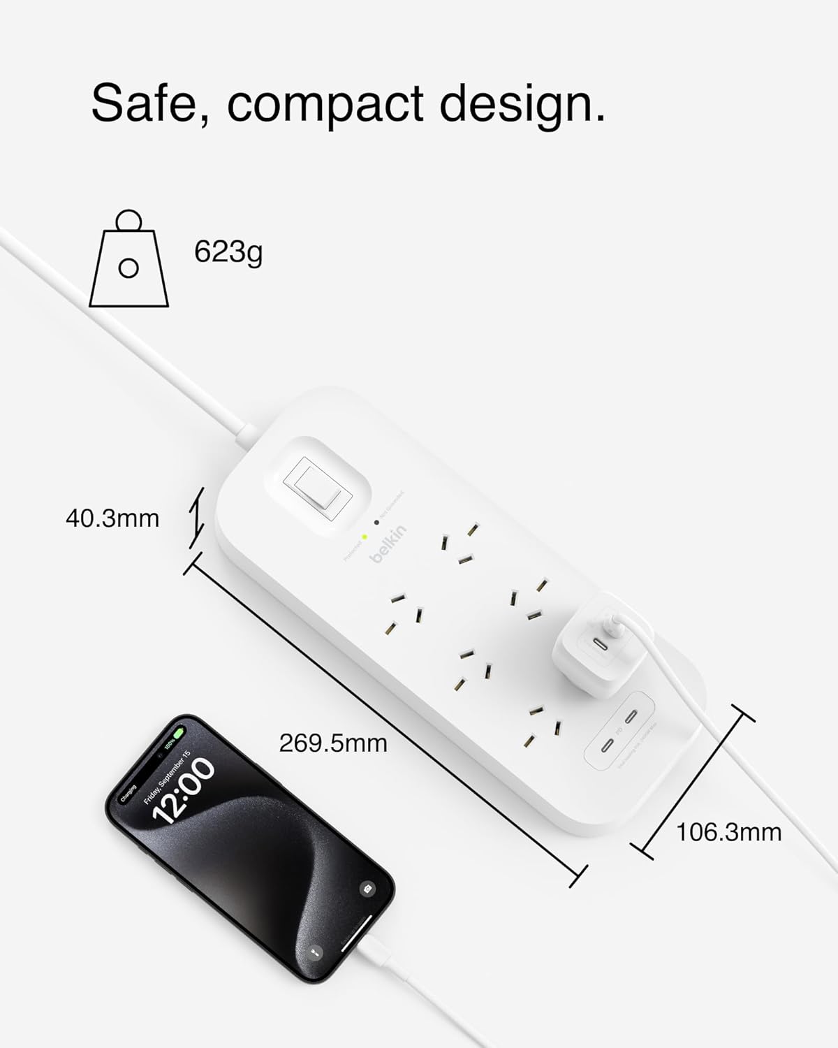 Belkin SurgePro 6-Outlet Surge Protector with Dual USB-C 30W, 2M Power Cord, RCM Safety Certified - SRB006AU2M