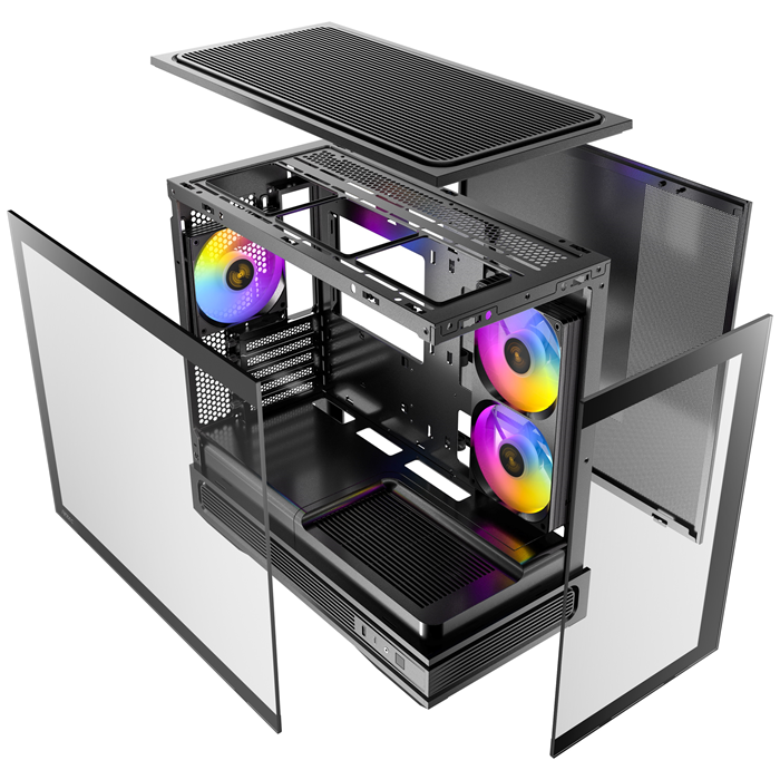Antec C2M ARGB - Black, Micro-ATX/ITX, steel/glass, 5 slots, 415mm GPU, 165mm CPU, 240mm ARGB fan, USB-C 10Gbps
