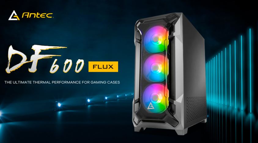 Antec DF600 FLUX ATX,  5 x120mm Fans Included, 3x ARGB & 2x PWM + Fan Controller, Tempered Glass Side, 2x USB 3.0 High Airflow Thermal Gaming Cas