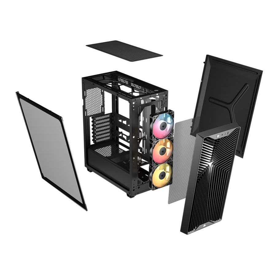Corsair 3200D RS ARGB Mid-Tower PC Case -Black, ATX mATX ITX, TG panel, ARGB fans, 400mm GPU, 165mm CPU, 360mm rad, USB-C, 7 slots, 2x2.5 1x3.5, 2yr w