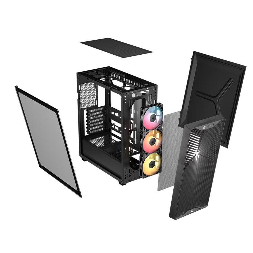 Corsair 3200D RS ARGB Mid-Tower PC Case -Smoke, ATX mATX ITX, TG panel, ARGB fans, 400mm GPU, 165mm CPU, 360mm rad, USB-C, 7 slots, 2x2.5 1x3.5, 2yr w