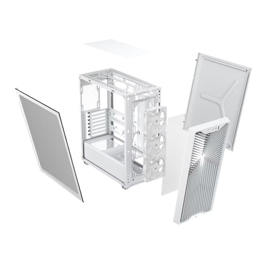 Corsair 3200D RS Mid-Tower PC Case - White, ATX mATX ITX, TG panel, 400mm GPU, 165mm CPU, 360mm rad, USB-C, 7 slots, 2x2.5 1x3.5, 2yr wty, steel TG