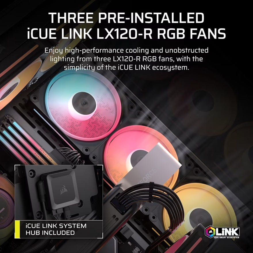 Corsair 3500X LX-R RGB iCUE LINK Mid-Tower PC Case - Black, E-ATX, Side 360mm Rad, Glass Panels, USB-C, RS ARGB Fans, 425mm GPU, iCUE LINK Ready