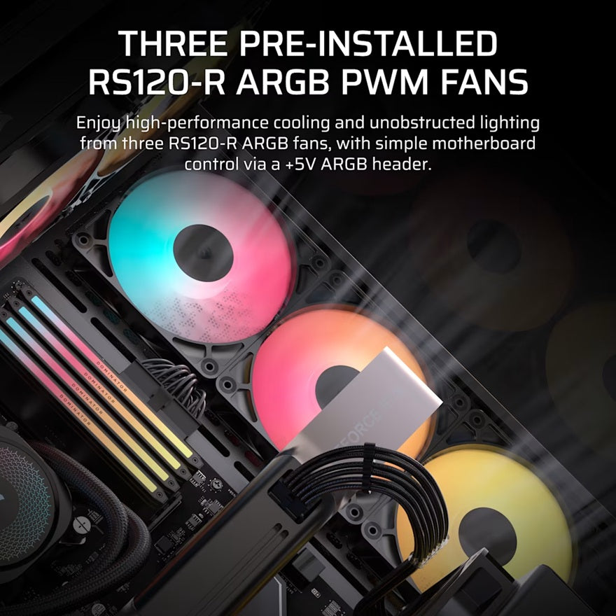 Corsair 3500X RS-R ARGB Mid-Tower PC Case - Black, ARGB, ATX/E-ATX, Tempered Glass, 425mm GPU, 170mm CPU, 360mm radiator, USB-C, 2yr wty