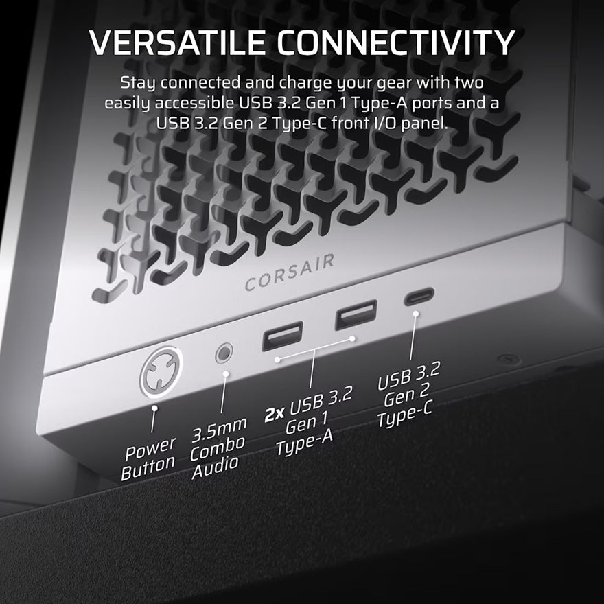 Corsair FRAME 4000D Modular Mid-Tower PC Case - White, ATX, 430mm GPU, 170mm CPU cooler, 360mm rad, 1x HD Audio, 1x USB-C 3.2 Gen 2
