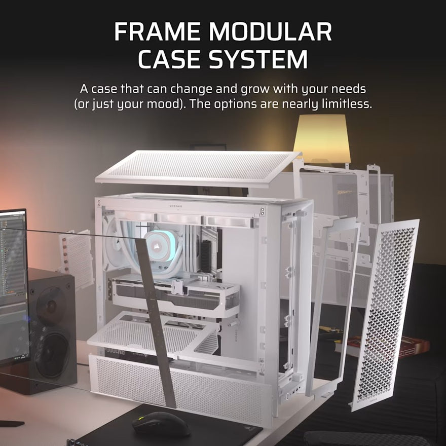 Corsair FRAME 4000D Modular Mid-Tower PC Case - White, ATX, 430mm GPU, 170mm CPU cooler, 360mm rad, 1x HD Audio, 1x USB-C 3.2 Gen 2