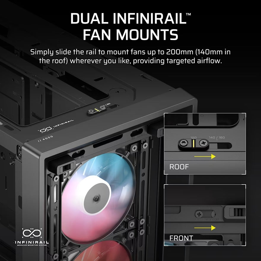 Corsair FRAME 4000D LCD RS ARGB Premium Mid-Tower PC Case - Black, ATX/E-ATX, TG panel, LCD, 430mm GPU, 170mm CPU clr, 360mm rad, USB-C, 2yr wty