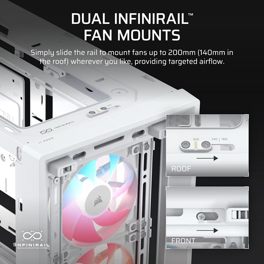Corsair FRAME 4000D LCD RS ARGB Premium Mid-Tower PC Case- White, ATX/mATX/ITX/E-ATX, 486x490x239mm, 430mm GPU, 360mm rad, tempered glass